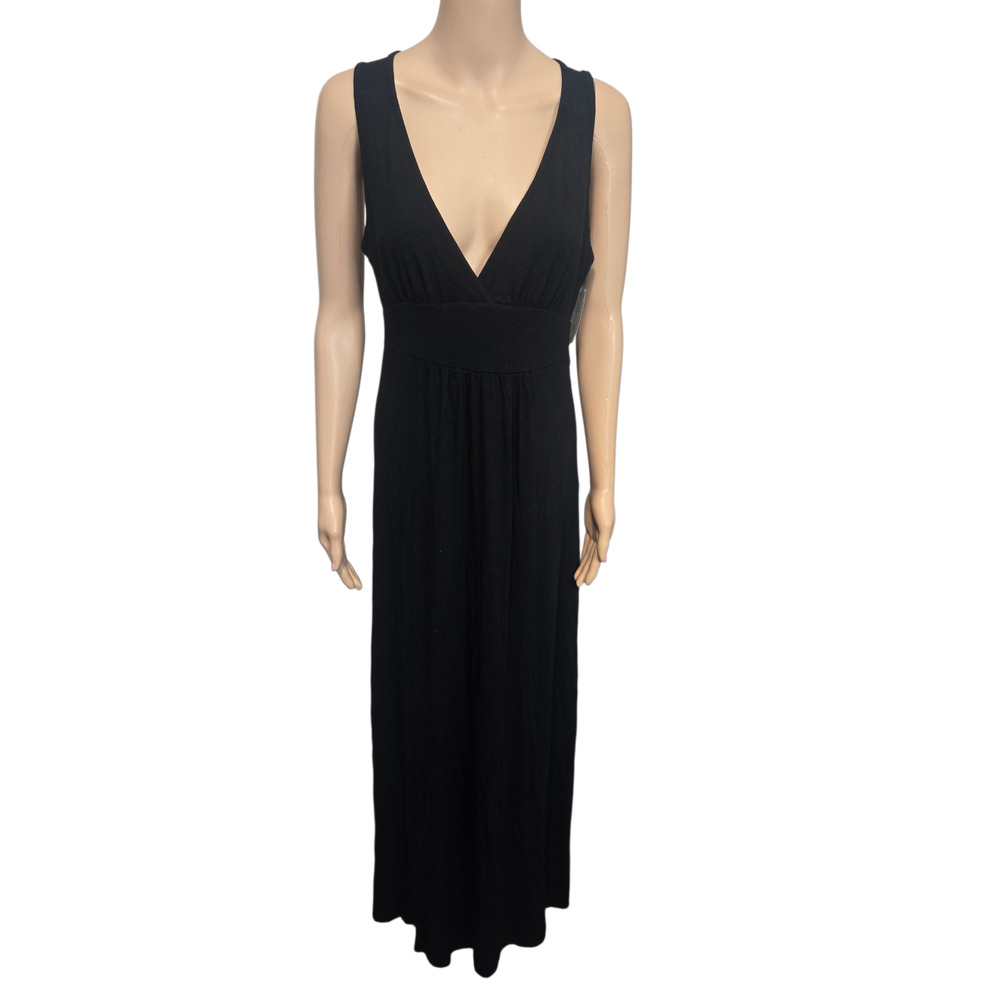 love appella petite large black tank top dress long vneck stretchy summer